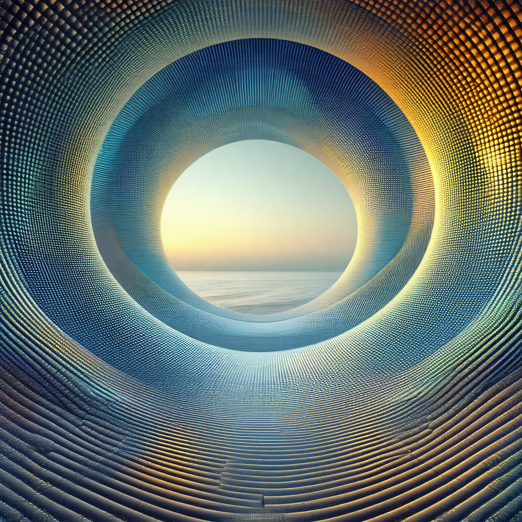 Large, round, blue tunnel that leads to a vast, open ocean