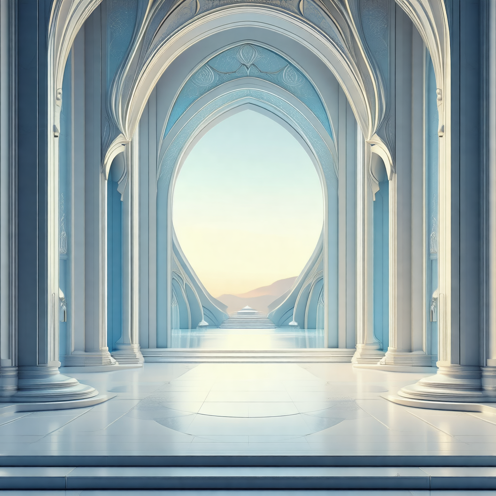 Large, open, and ornate archway with a blue and white col...