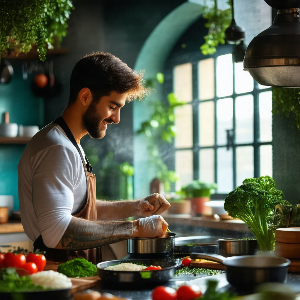 Man standing in a kitchen, preparing food