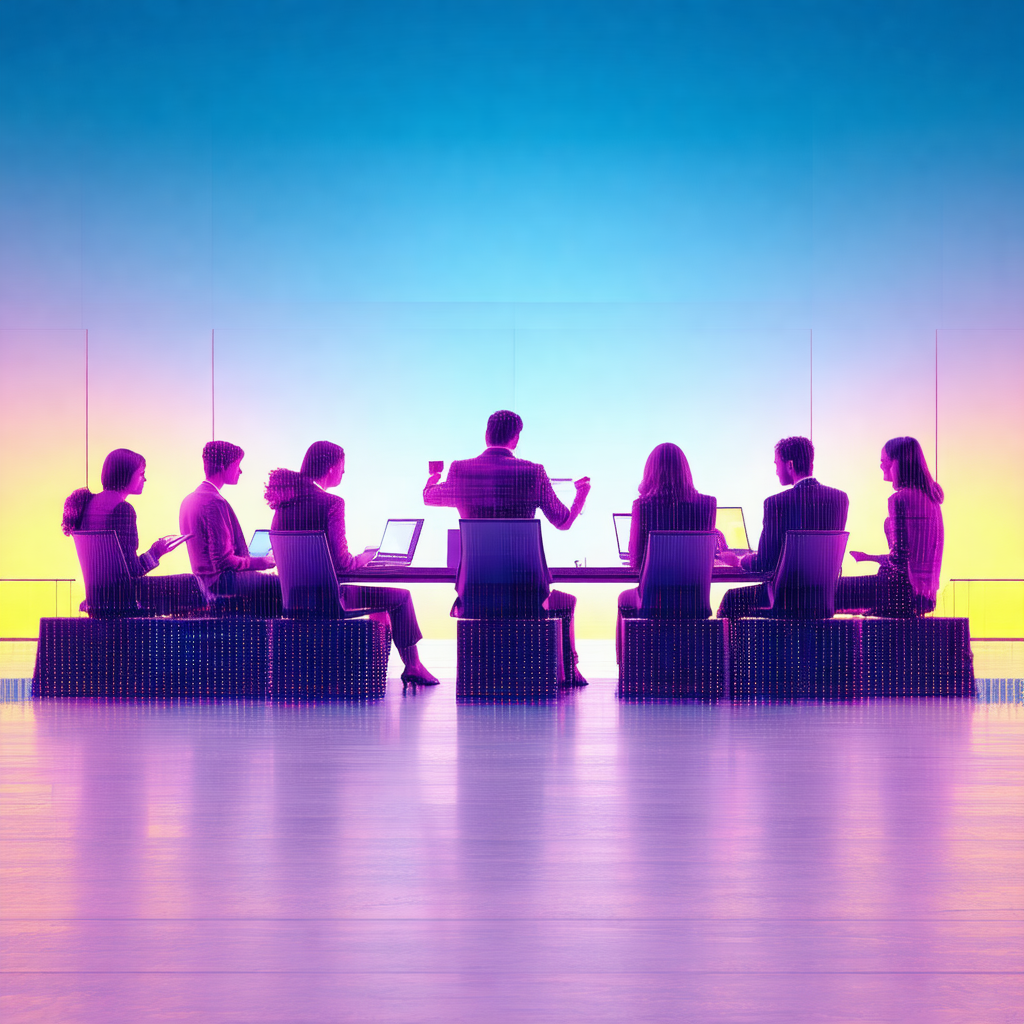 Group of people sitting around a large dining table, enga...