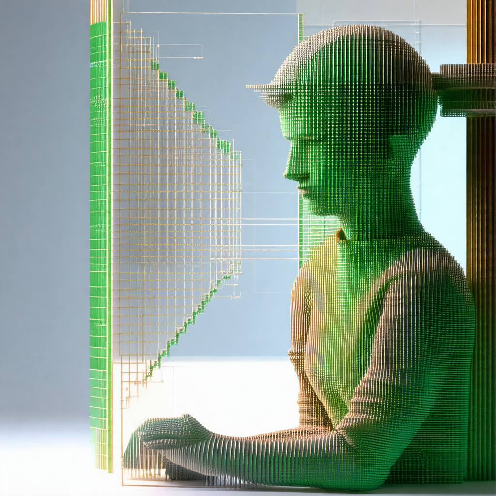 Woman sitting in front of a computer, with a keyboard in ...