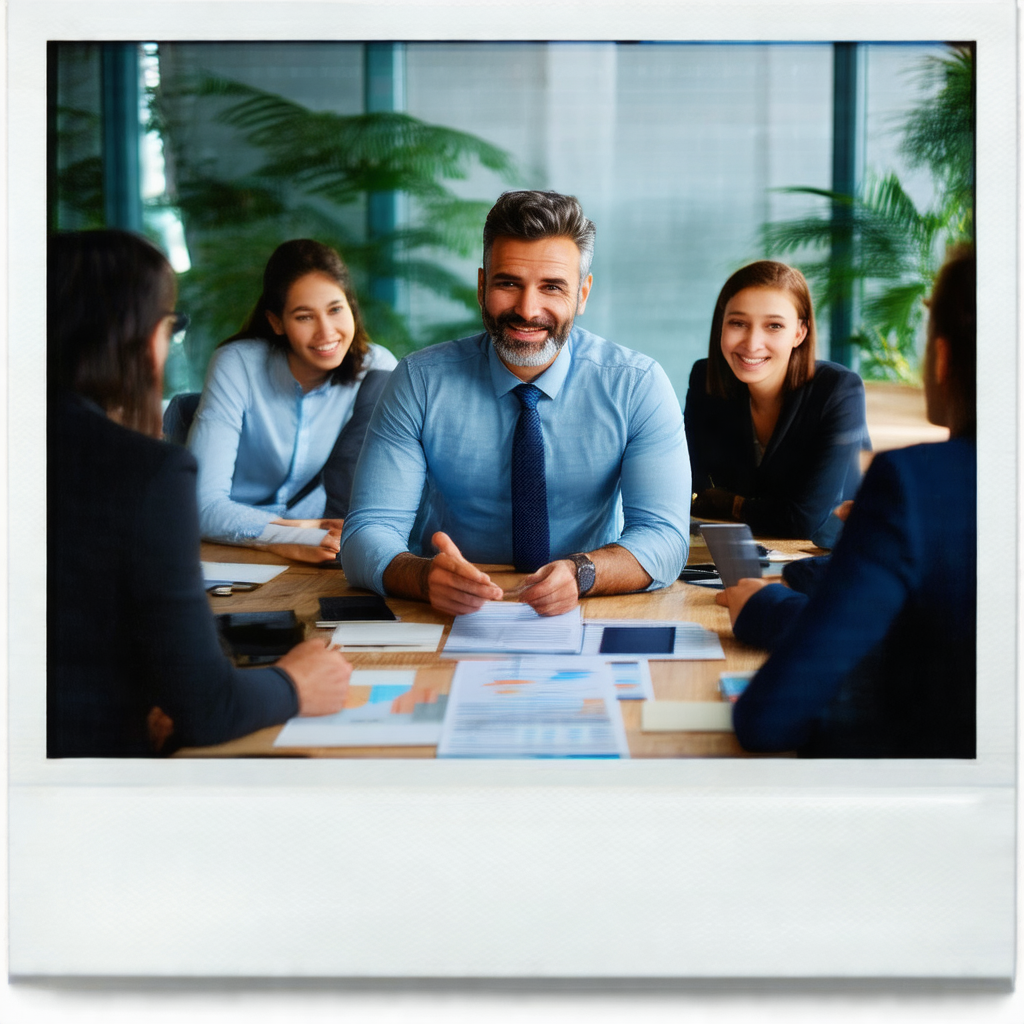 Group of people sitting around a table, engaged in a meet...