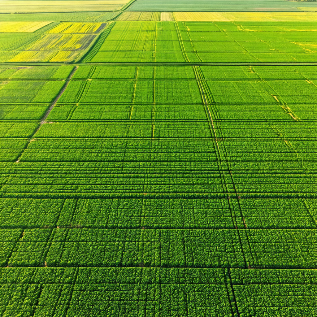 Large, lush green field with a variety of crops growing i...