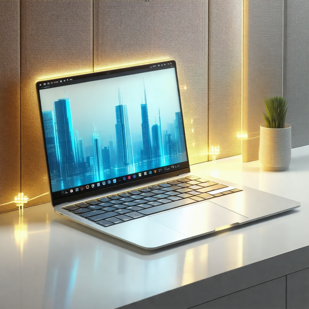 Laptop computer sitting on a white desk