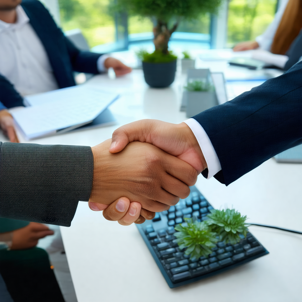 Group of people in a room, shaking hands and engaging in ...