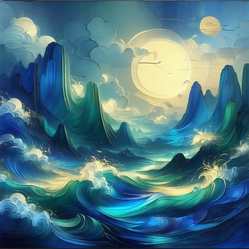Painting of a beautiful ocean scene with a sunset in the ...