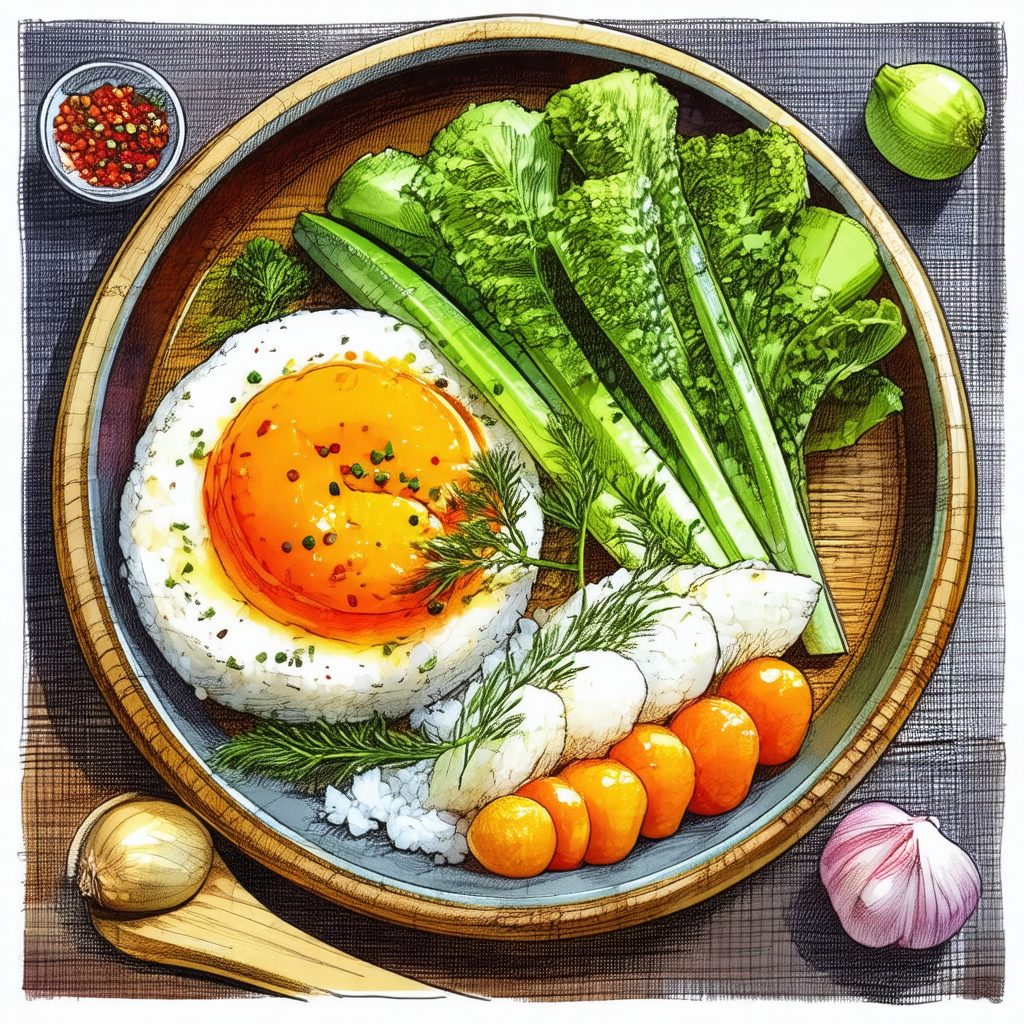 Wooden tray filled with a variety of food items