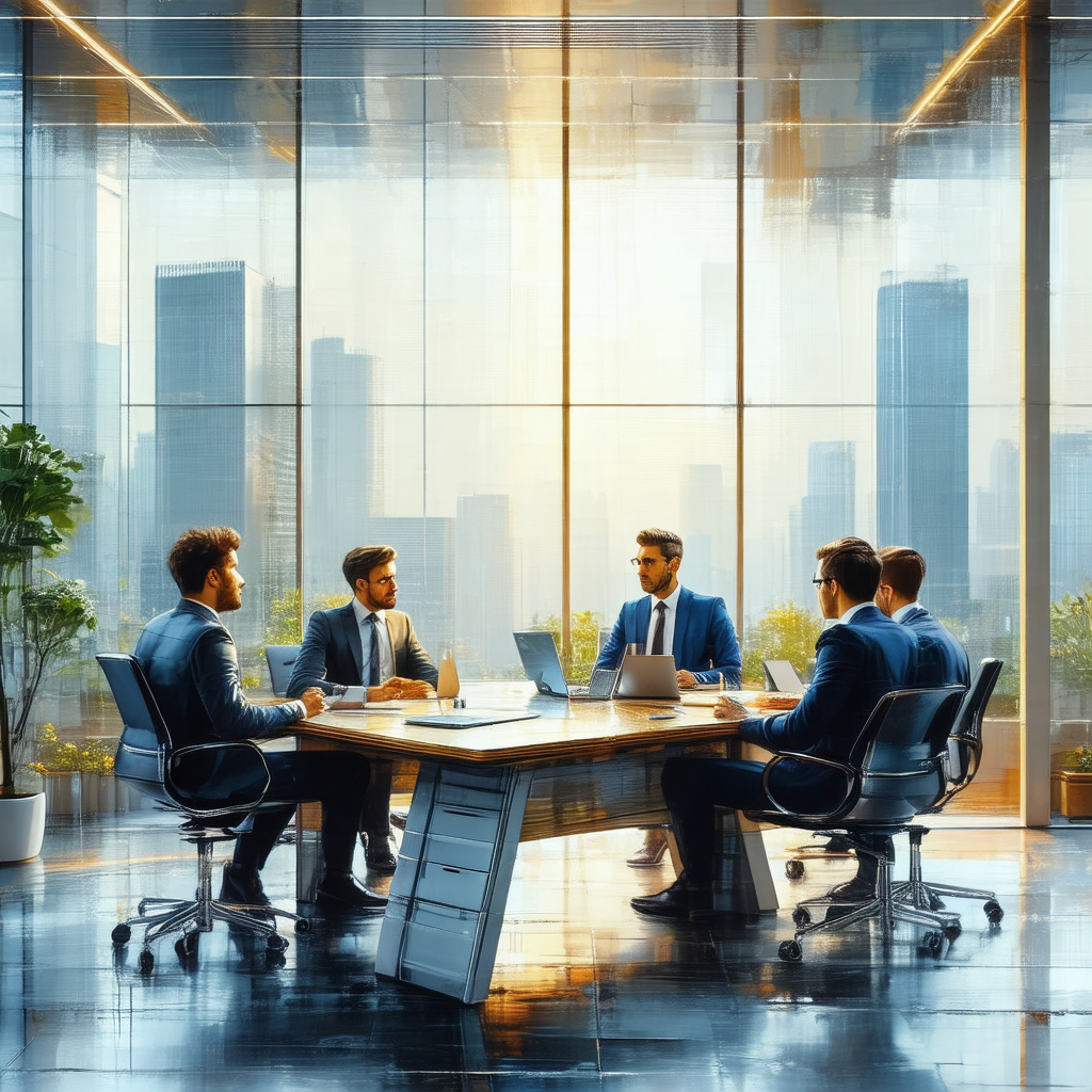 Group of four men sitting around a conference table in a ...