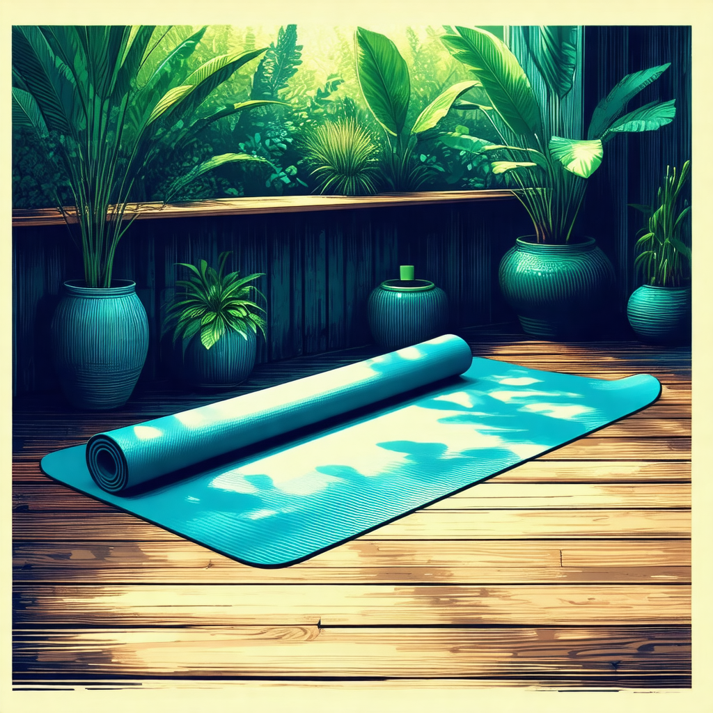 Blue yoga mat placed on a wooden floor
