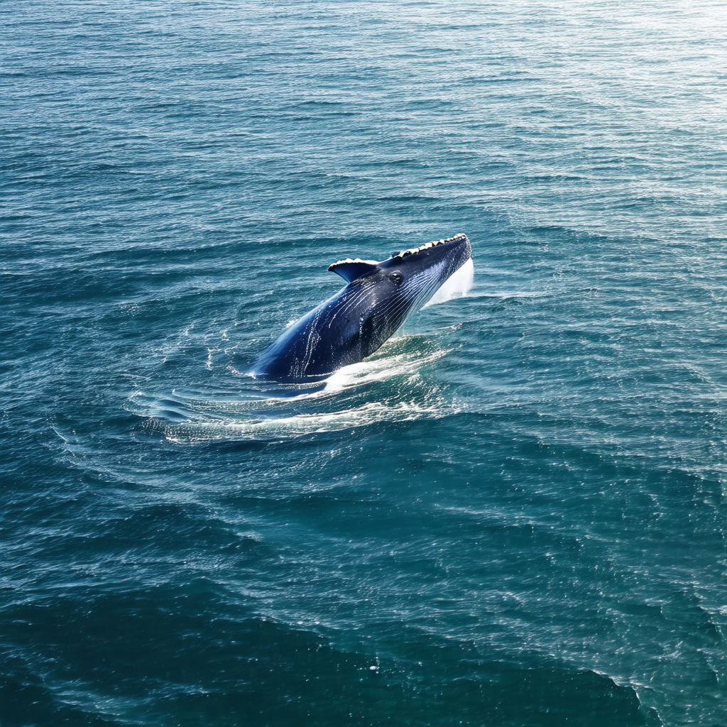 Large blue whale swimming in the ocean