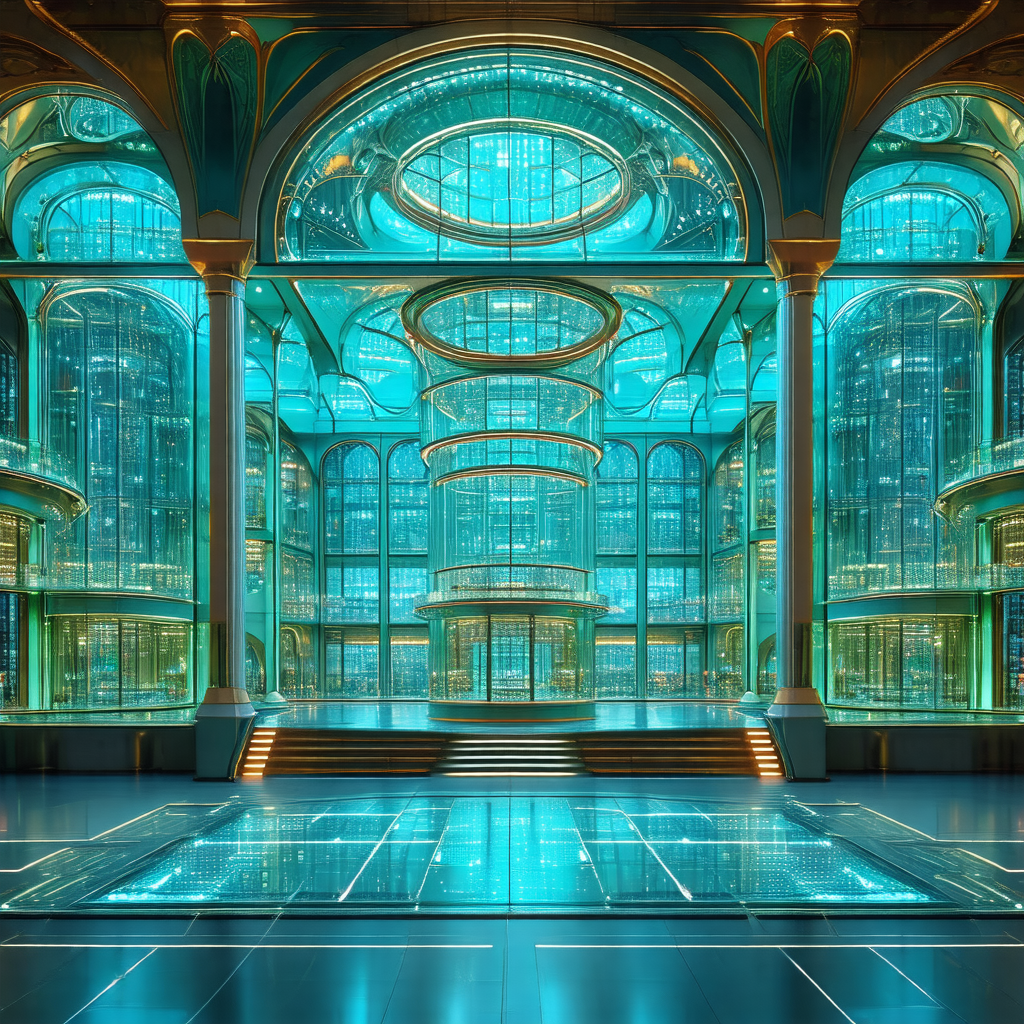 Large, open building with a blue and white color scheme