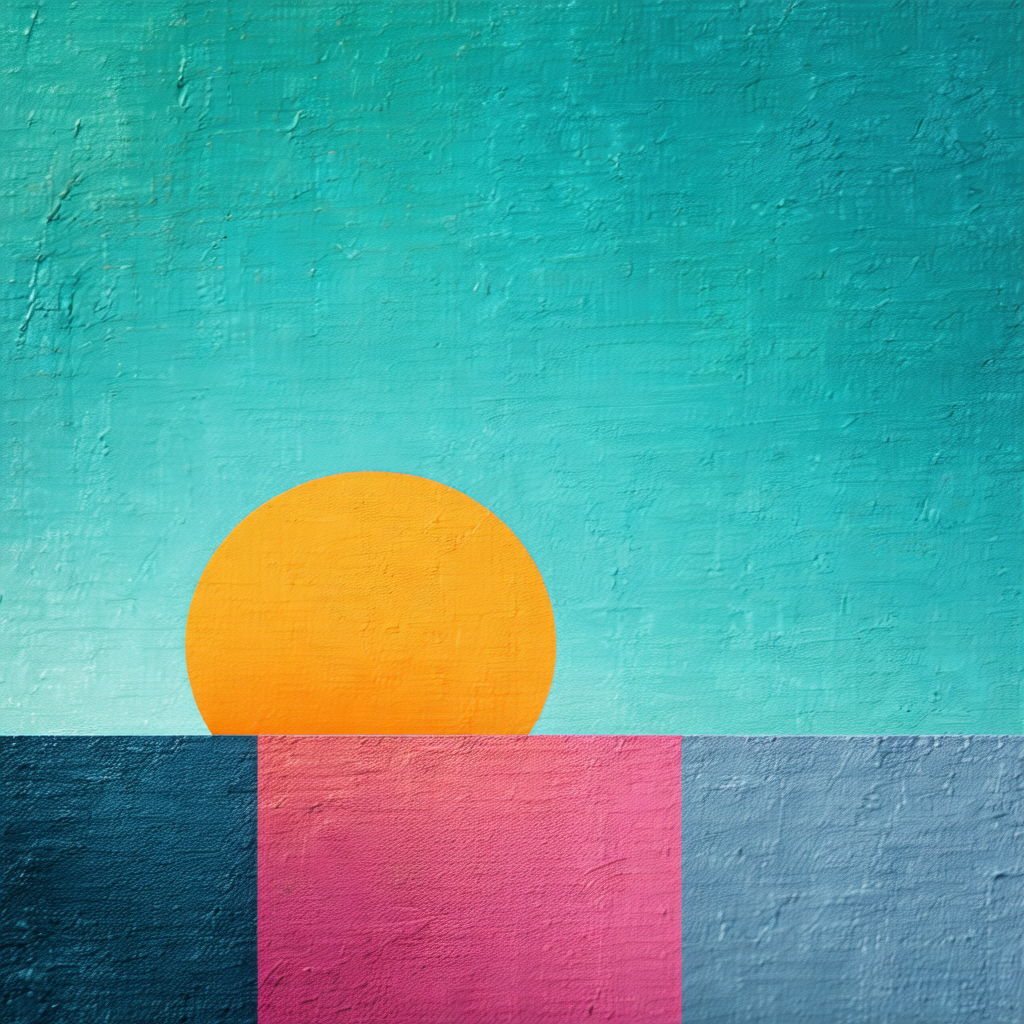 Large, bright yellow sun in the middle of a blue sky