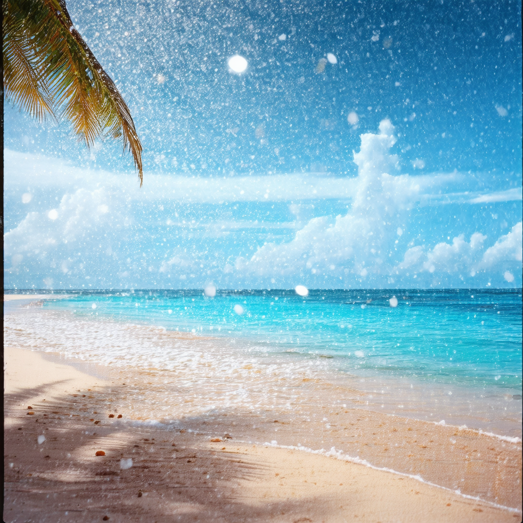 Captures a beautiful beach scene with a clear blue sky