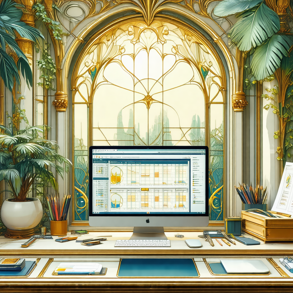Computer desk with a large monitor sitting on top of it