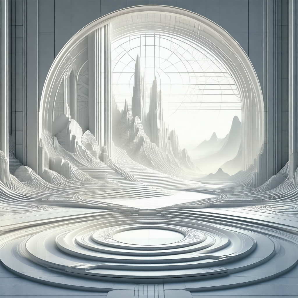 Digital artwork of a mountainous landscape with a large, ...