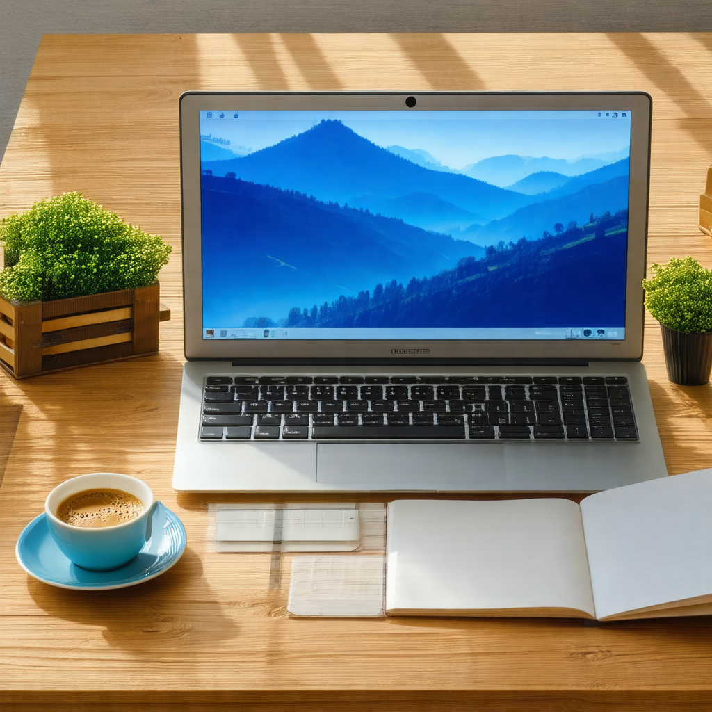 Wooden desk with a laptop computer sitting on top of it