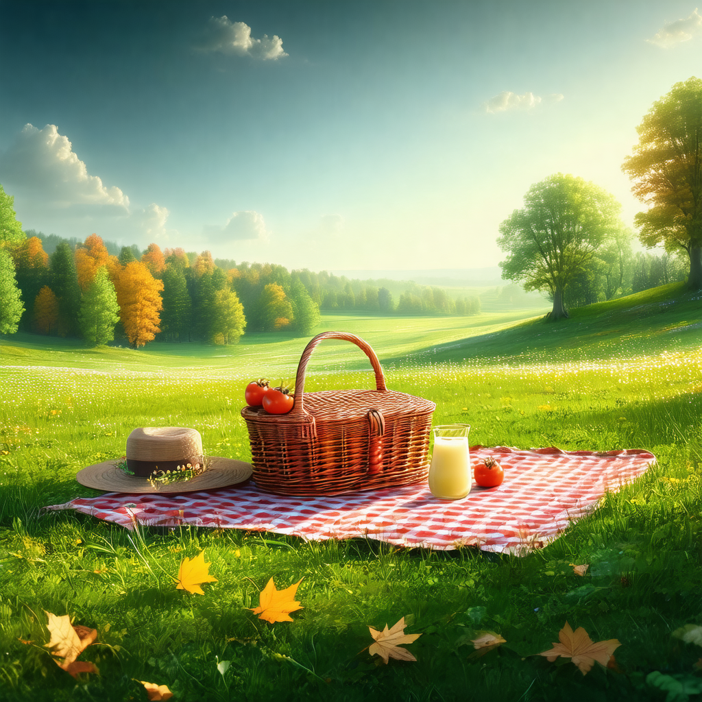 Beautiful, grassy field with a red and white checkered bl...