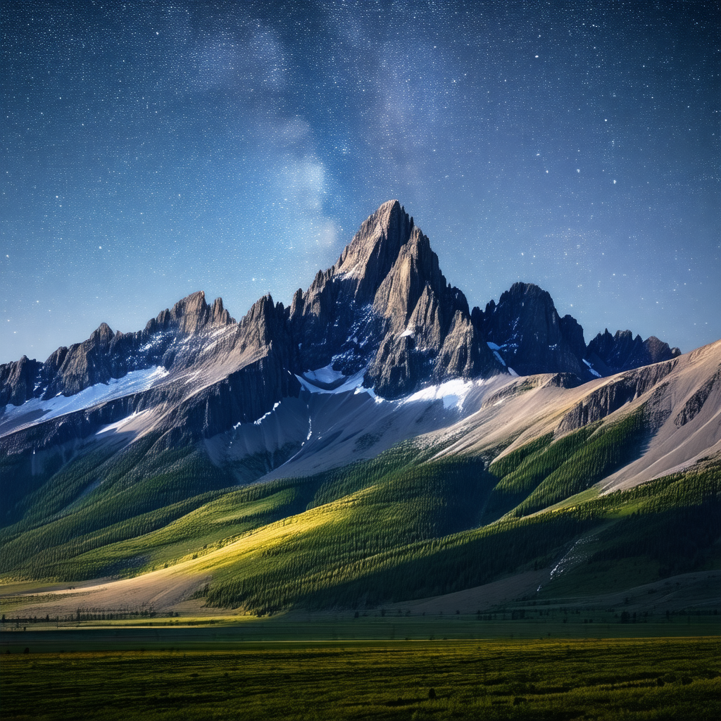 Majestic mountain range with a snow-covered peak