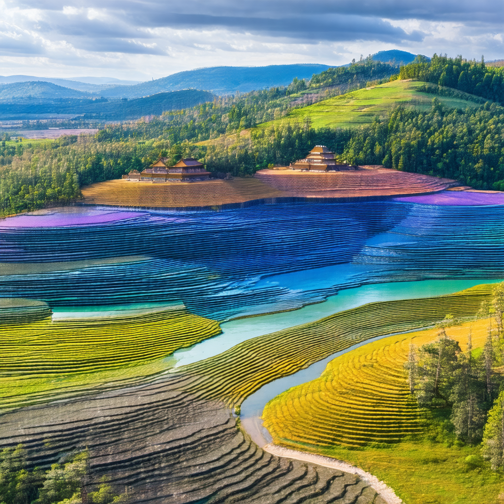 Beautiful landscape with a river flowing through a valley