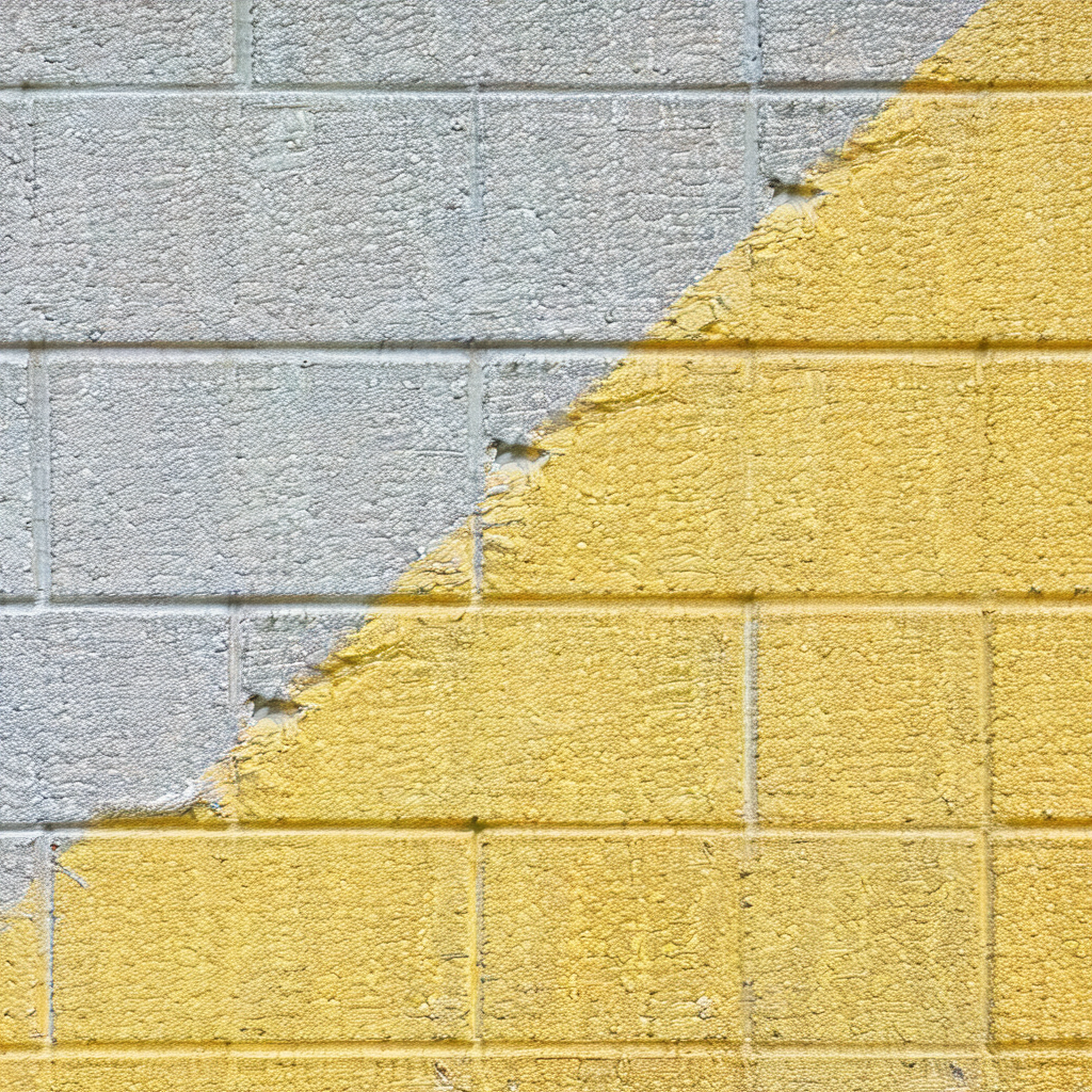 Yellow and white brick wall with a yellow stripe