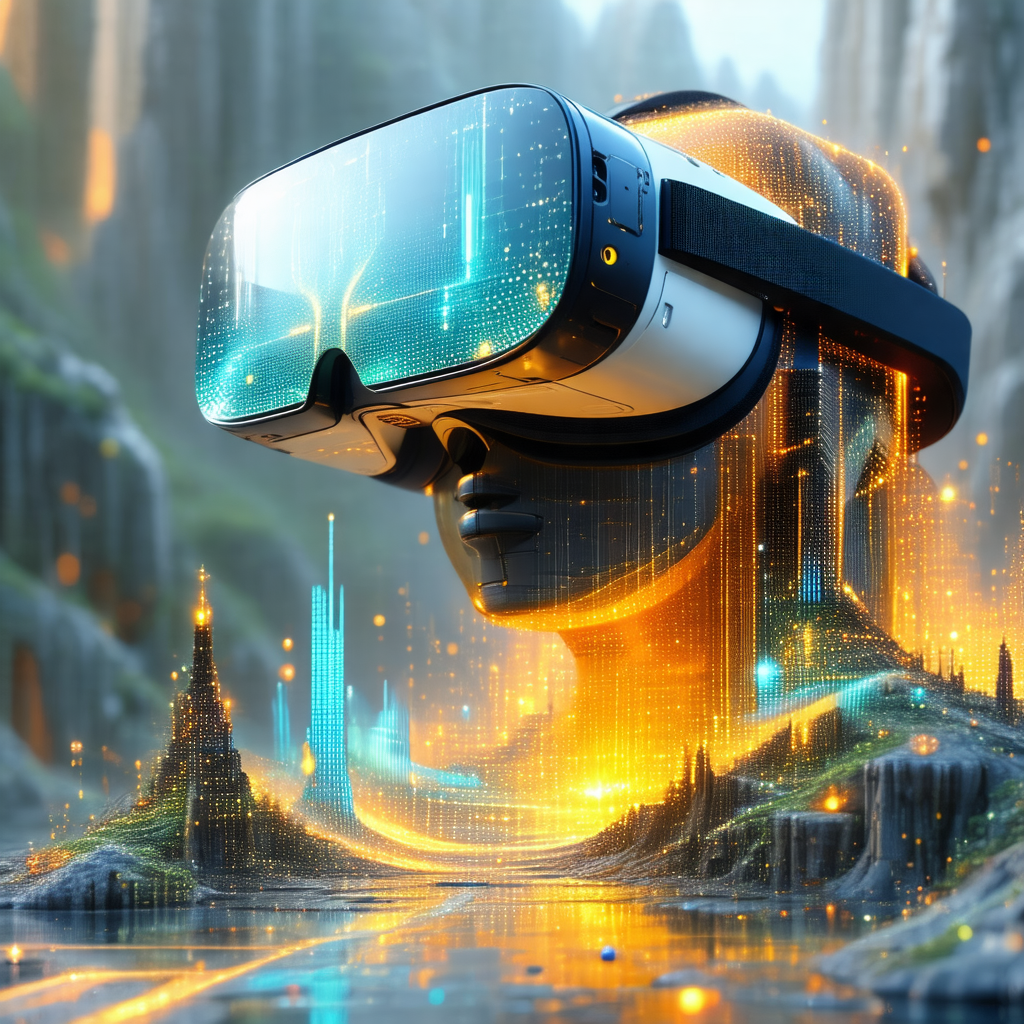 Futuristic scene with a person wearing a virtual reality ...