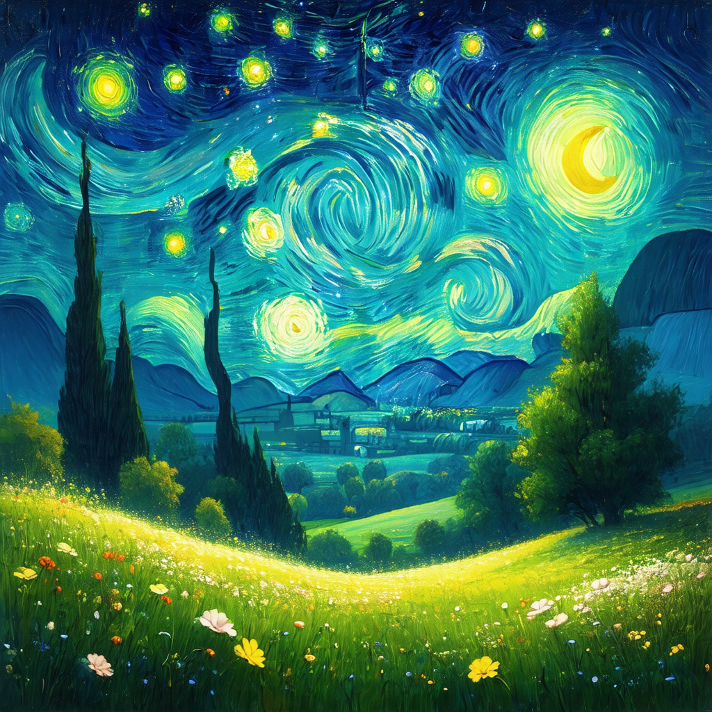 Painting of a beautiful landscape at night