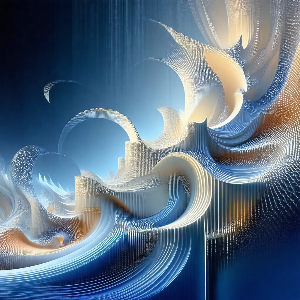Blue and white artistic representation of a cityscape