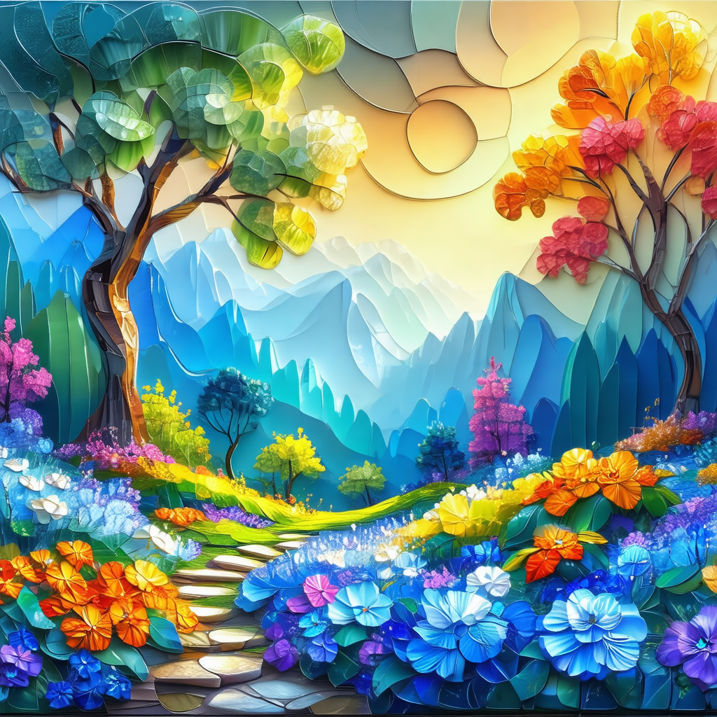 Beautifully painted landscape with a path leading through...