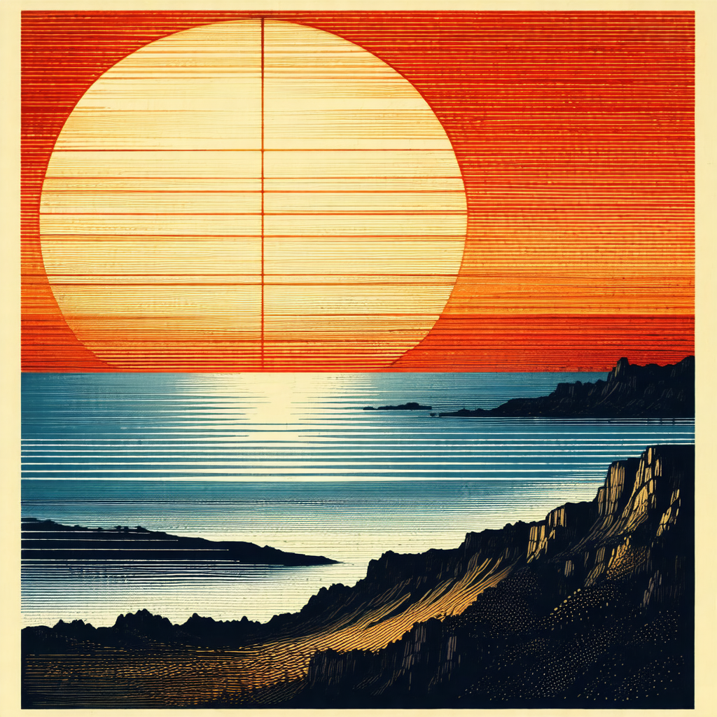 Beautiful sunset over the ocean, with the sun setting beh...