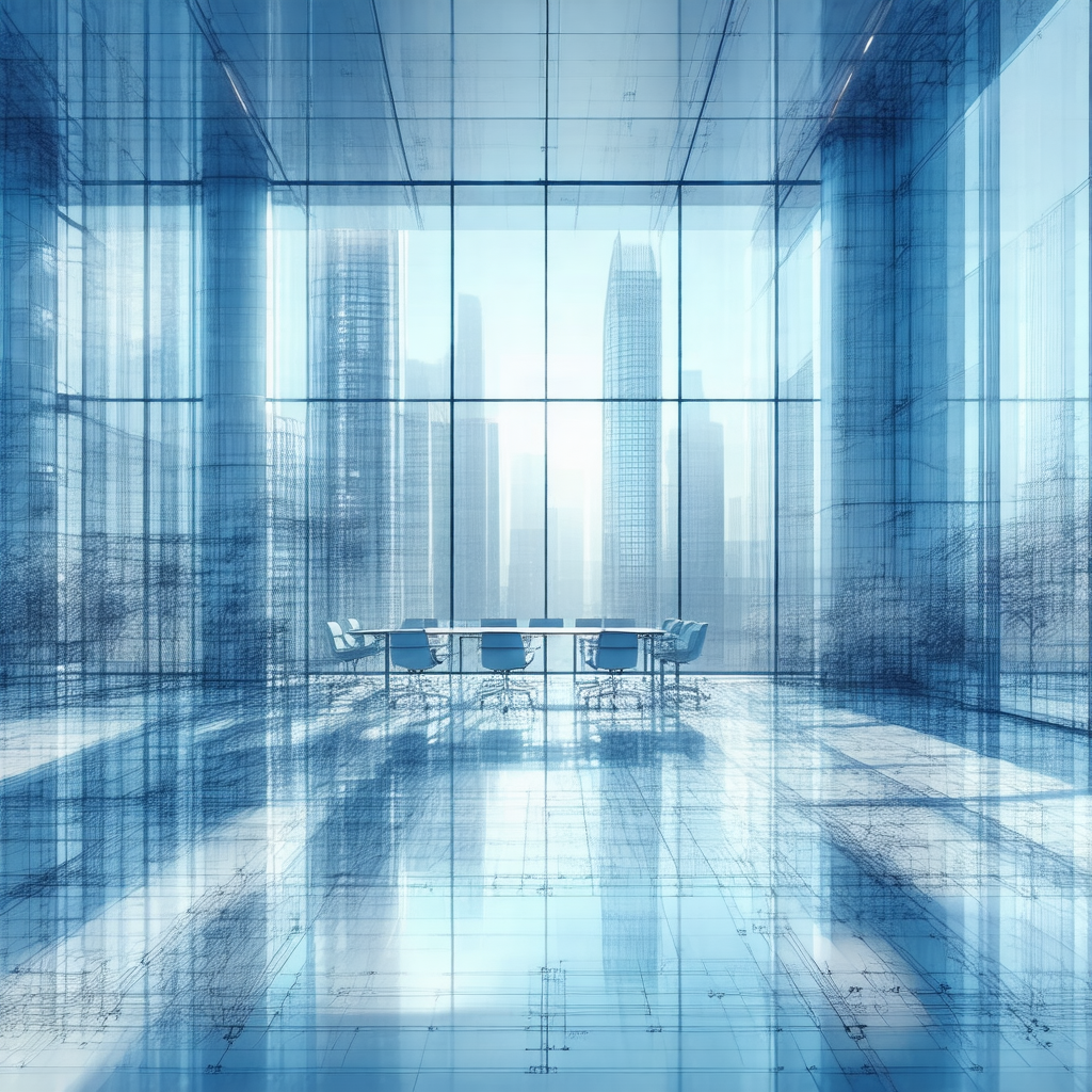 Large, modern office building with a large window