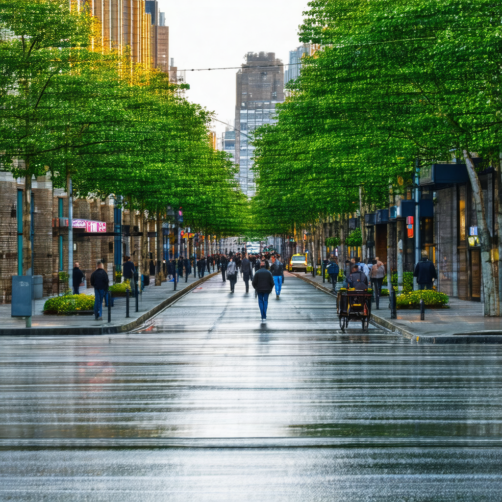 Busy city street with a large number of people walking do...