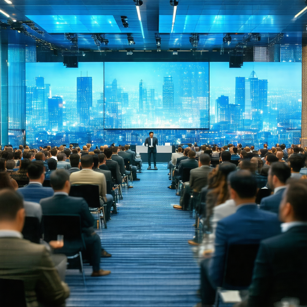 Large group of people gathered in a conference room