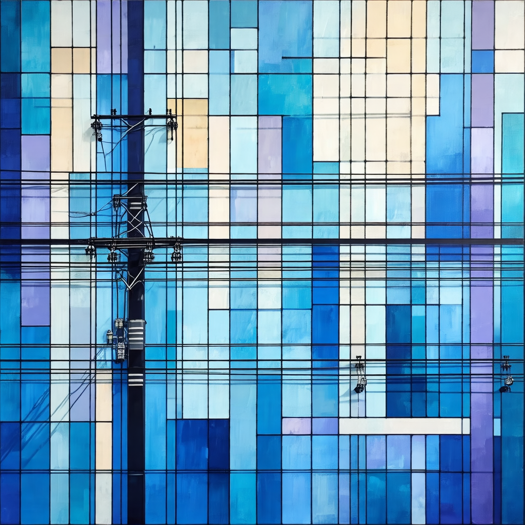 Large building with a blue and white color scheme