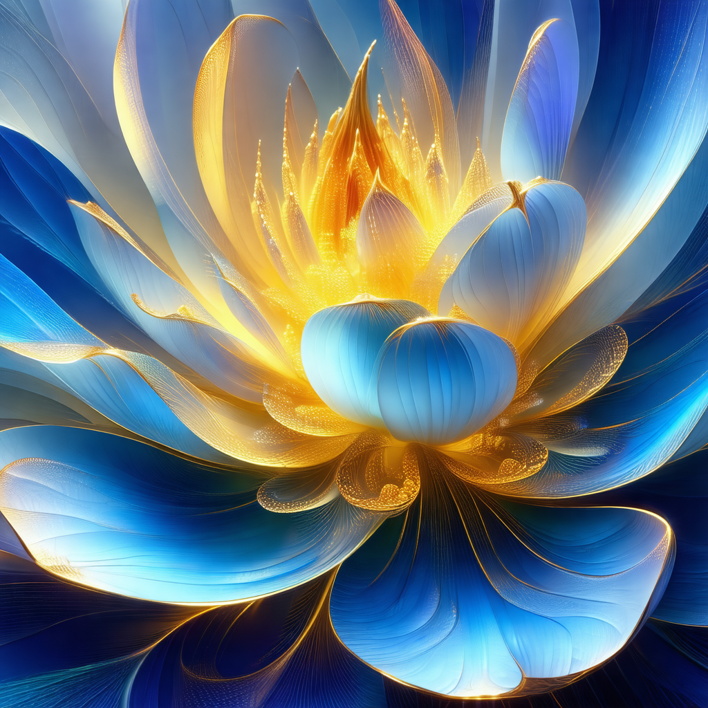 Beautifully crafted blue and yellow flower, likely a lotu...
