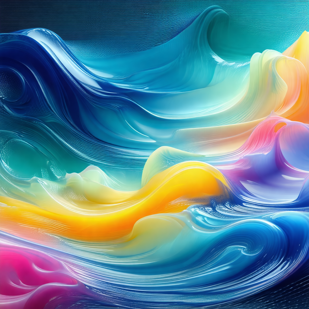 Painting of a wave, featuring a mix of blue, yellow, and ...