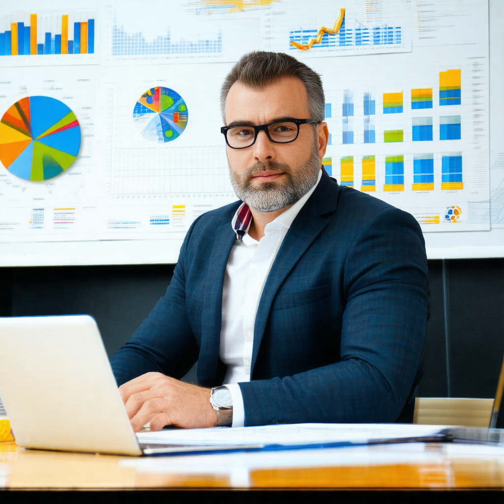Man wearing glasses, sitting at a desk and working on a l...