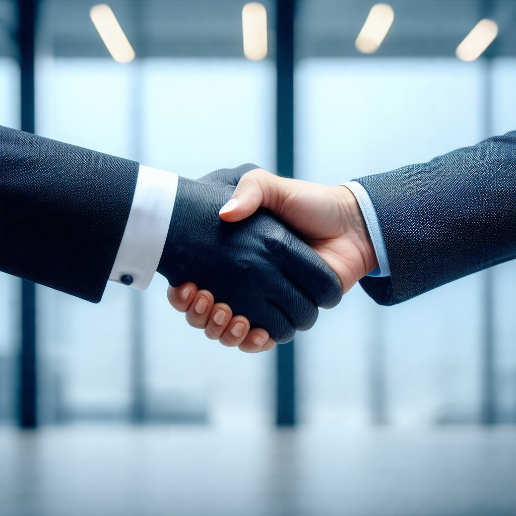 Two men shaking hands in a professional setting