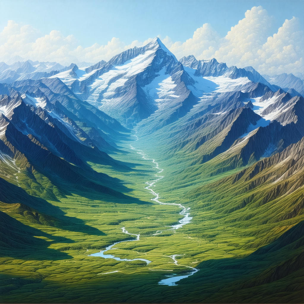 Beautiful mountain landscape with a river flowing through it