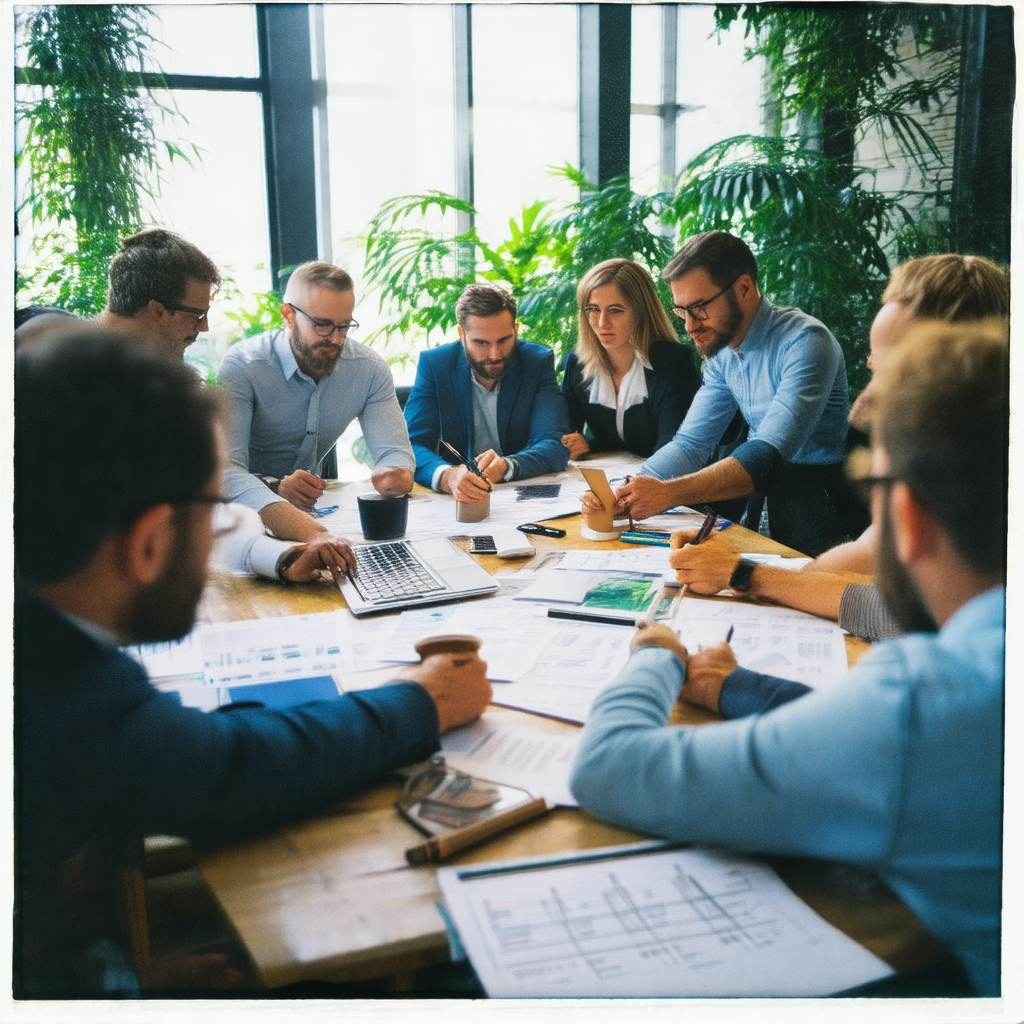 Group of people sitting around a table, engaged in a meet...