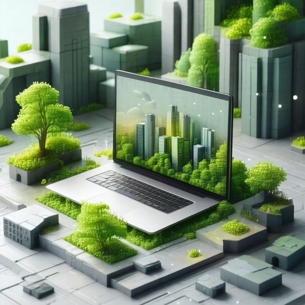 Laptop computer placed in a green, grassy environment