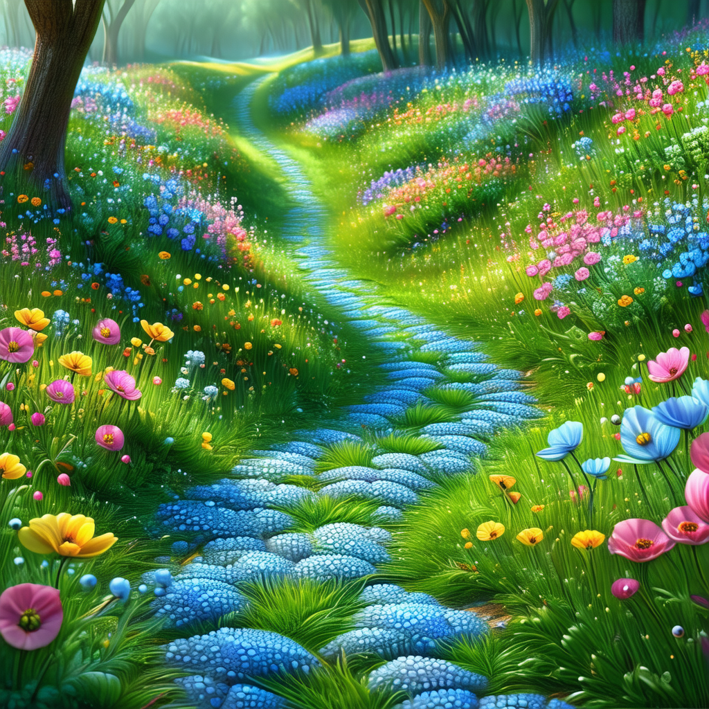 Beautiful, colorful path surrounded by a lush green forest