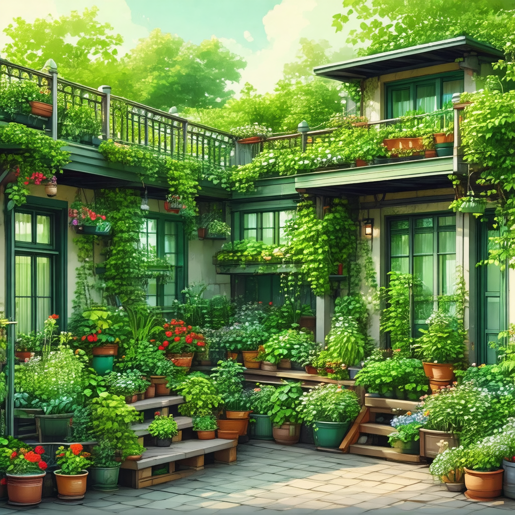 Large, green house with a variety of potted plants and fl...