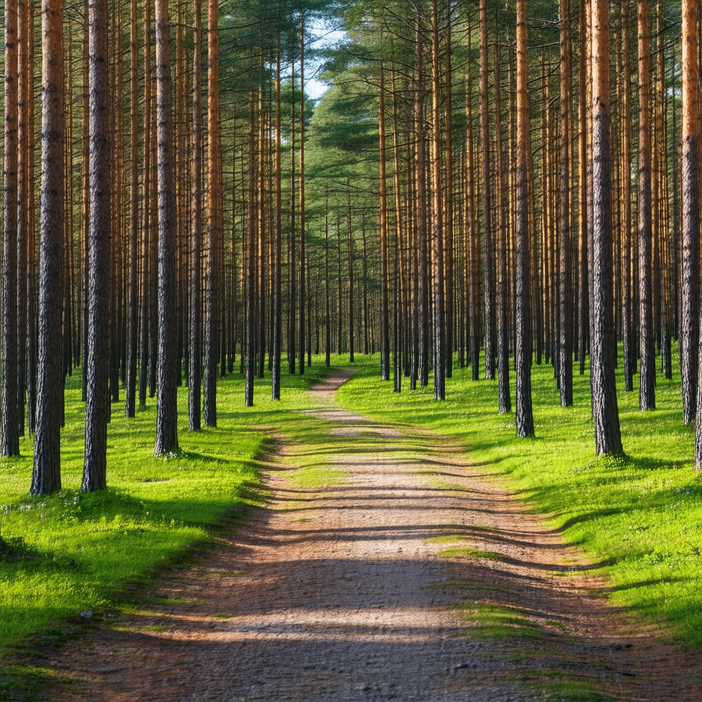 Dirt road surrounded by a lush green forest