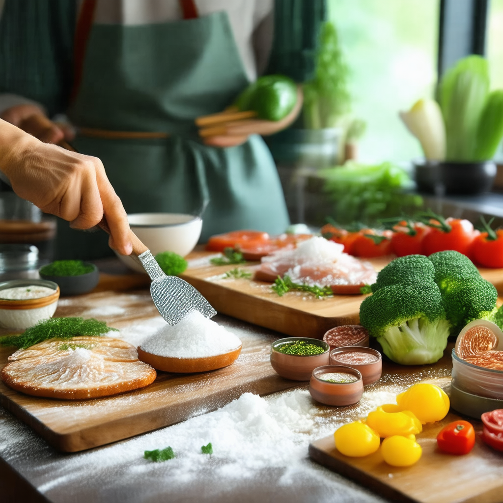 Person standing in a kitchen, preparing a meal