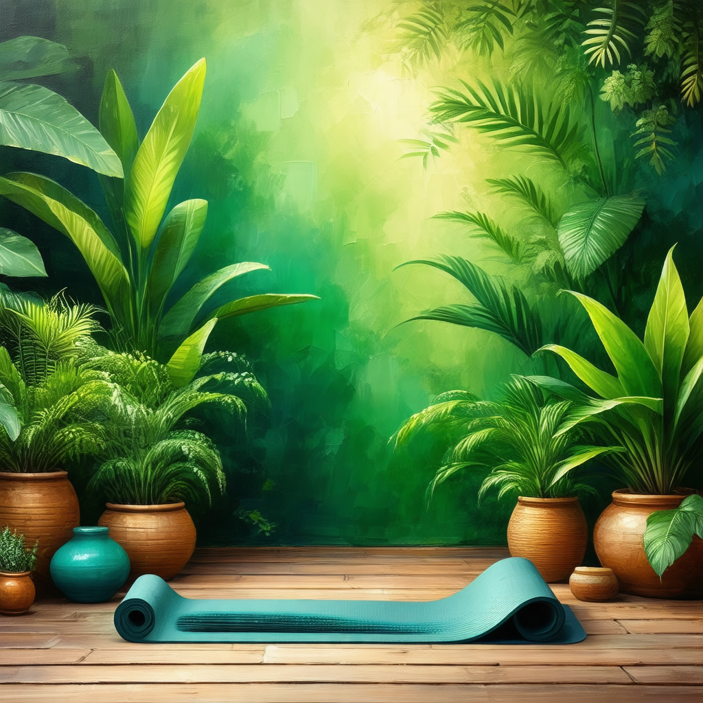 Wooden floor with a blue yoga mat placed on it