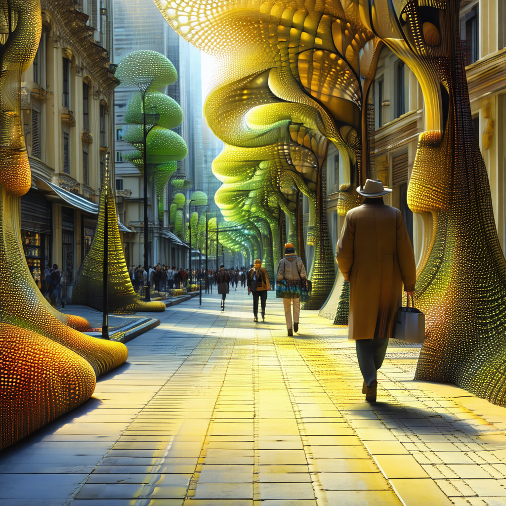 Busy city street with a large number of people walking ar...