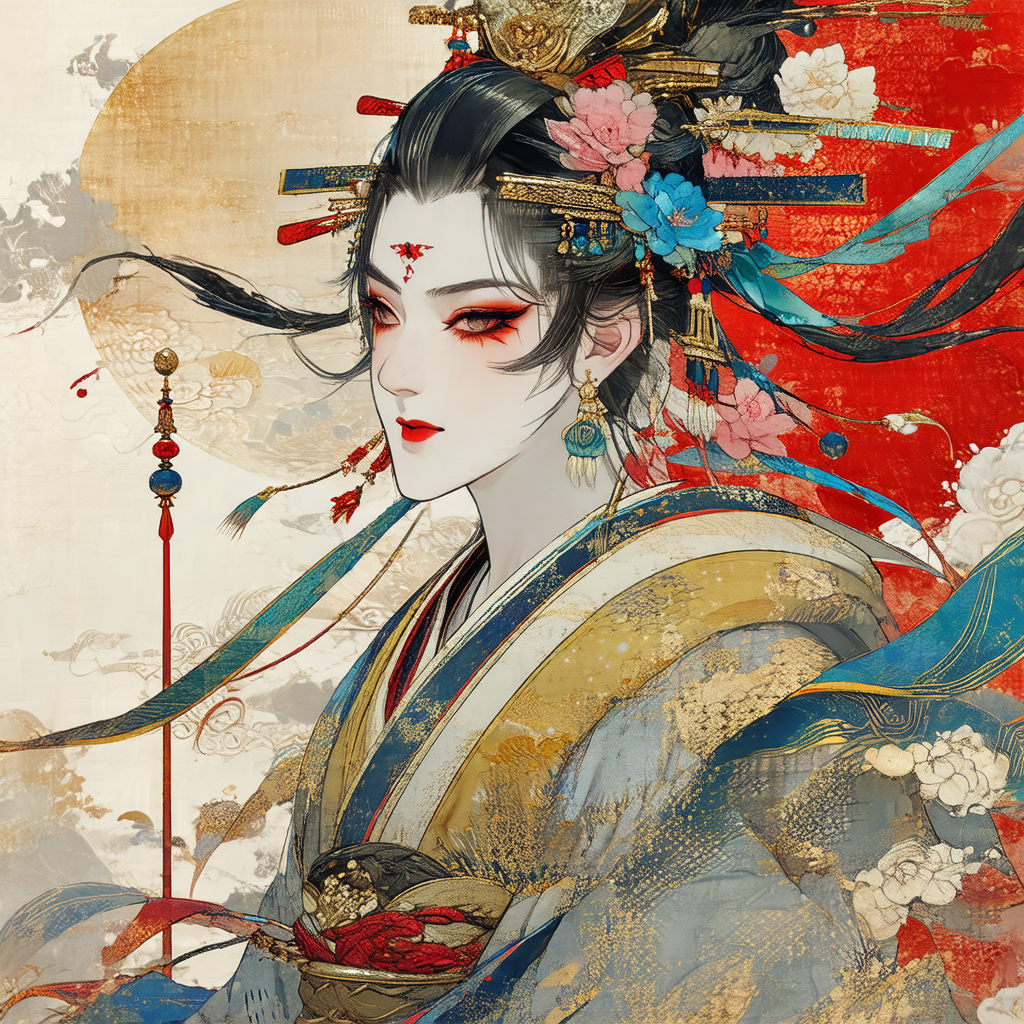 Woman with long black hair, wearing a beautifully decorat...