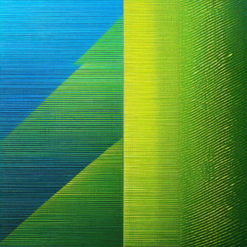 Large green and yellow painting, which is divided into tw...