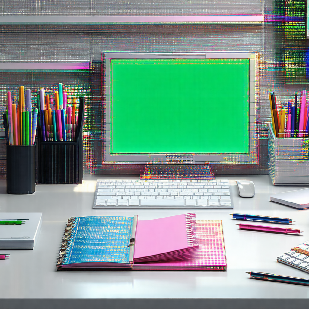 Desk with a computer monitor, keyboard, and mouse