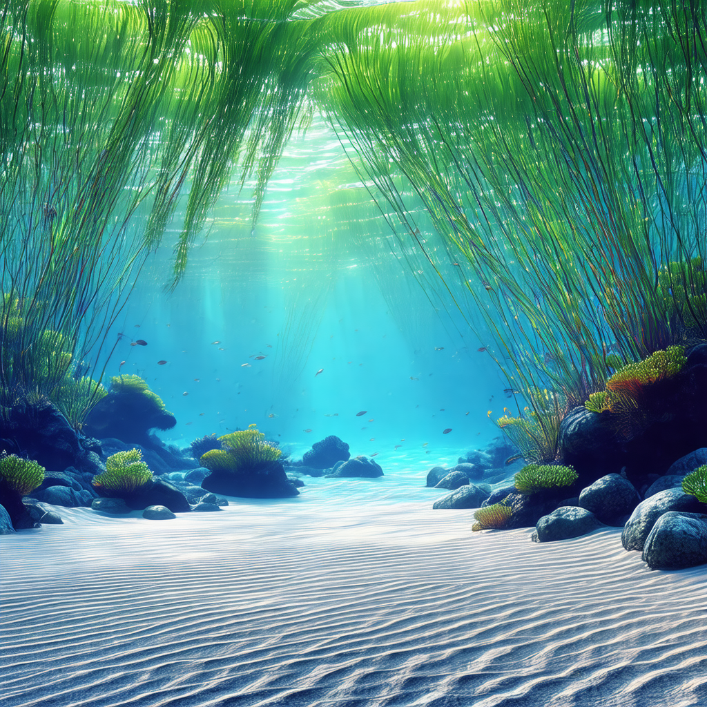 Beautiful underwater scene with a sandy beach and a clear...